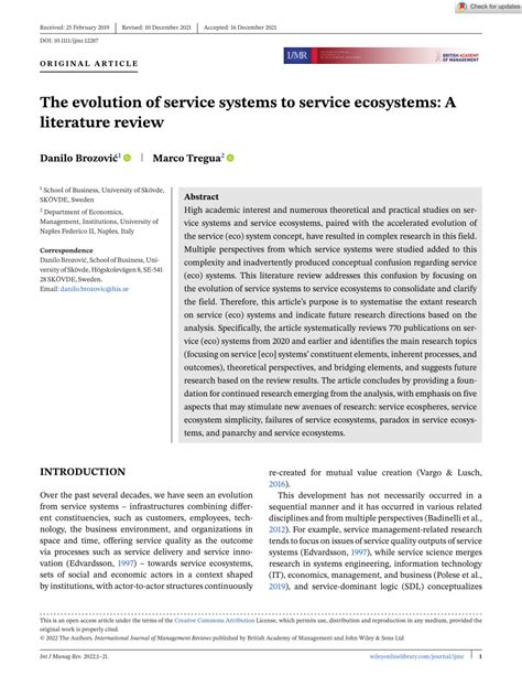 types of service systems|The evolution of service systems to service ecosystems: A literature.